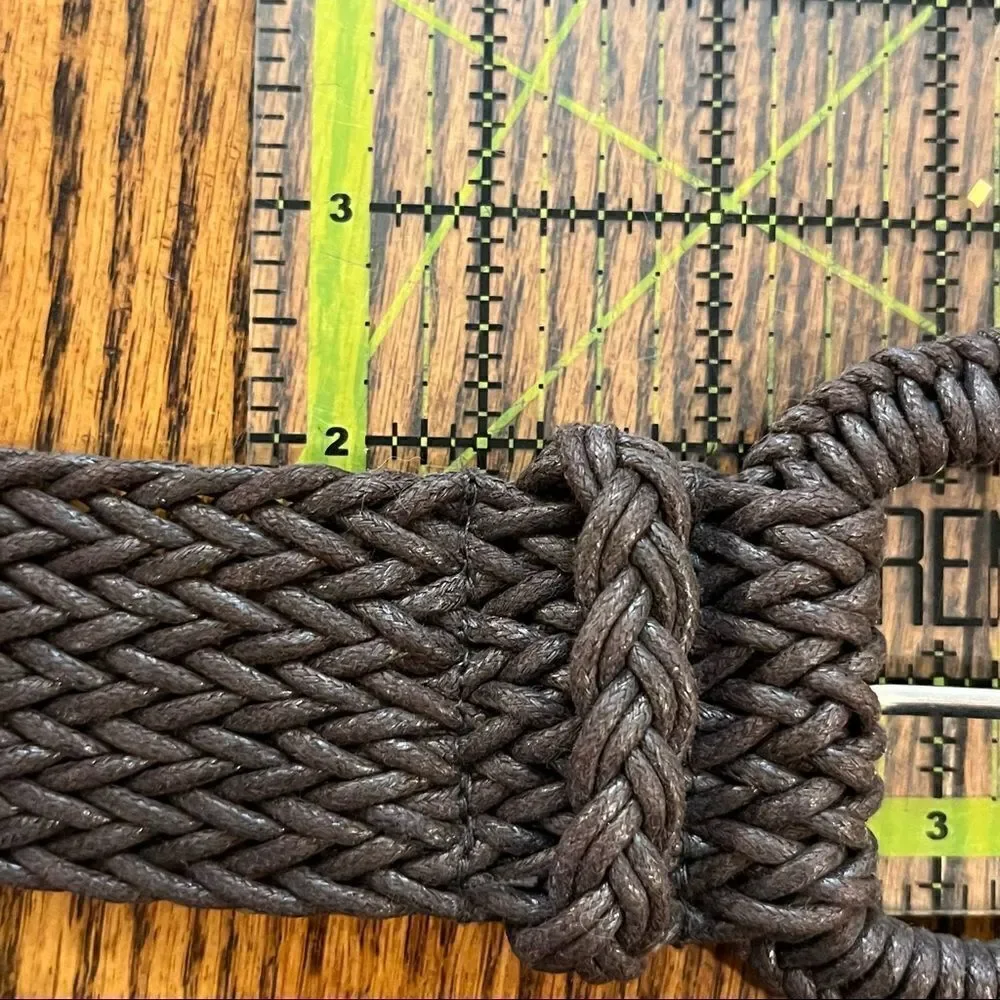 Boho Wide Braided Woven Belt Oversized Round Buckle Cinch Taupe Brown OS
